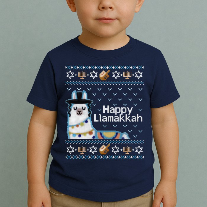 Funny Ugly Hanukkah Sweater, Llama Llamakkah Toddler T-Shirt