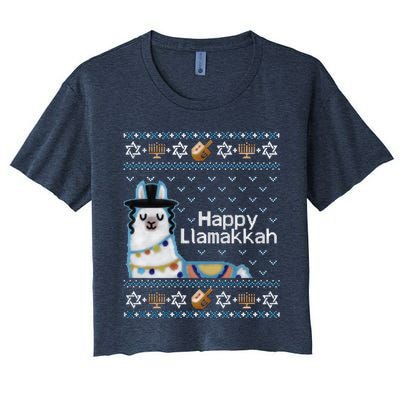 Funny Ugly Hanukkah Sweater, Llama Llamakkah Crop Top