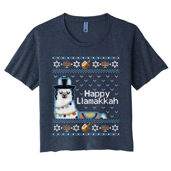 Funny Ugly Hanukkah Sweater, Llama Llamakkah Crop Top