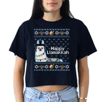 Funny Ugly Hanukkah Sweater, Llama Llamakkah Crop Top