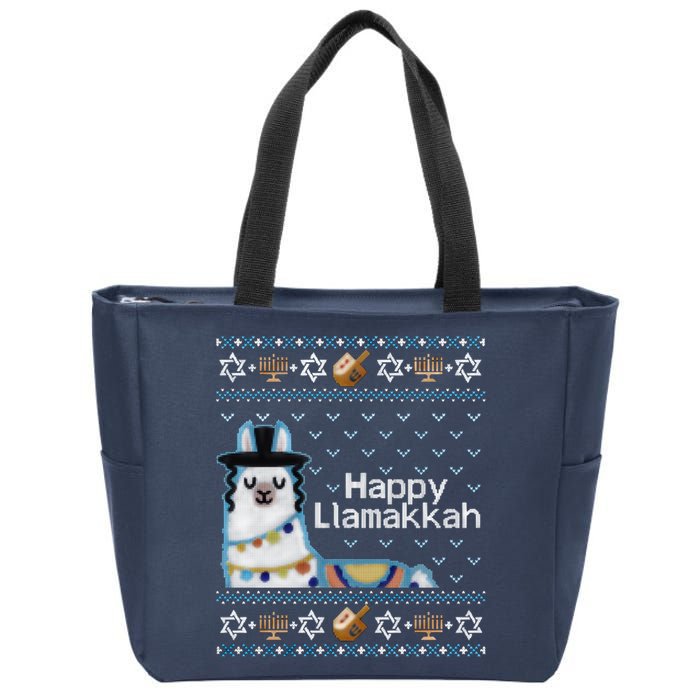 Funny Ugly Hanukkah Sweater, Llama Llamakkah Zip Tote Bag