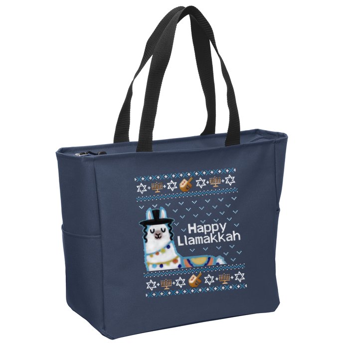 Funny Ugly Hanukkah Sweater, Llama Llamakkah Zip Tote Bag
