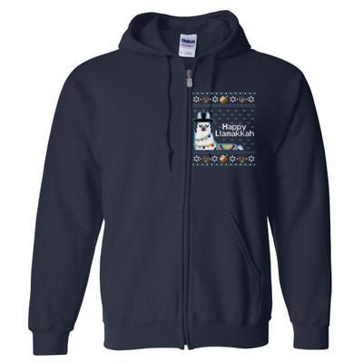 Funny Ugly Hanukkah Sweater, Llama Llamakkah Full Zip Hoodie