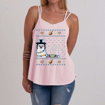 Funny Ugly Hanukkah Sweater, Llama Llamakkah Women's Strappy Tank