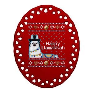 Funny Ugly Hanukkah Sweater, Llama Llamakkah Ceramic Oval Ornament