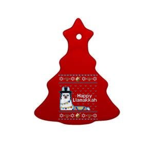 Funny Ugly Hanukkah Sweater, Llama Llamakkah Ceramic Tree Ornament