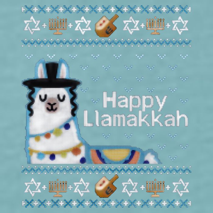 Funny Ugly Hanukkah Sweater, Llama Llamakkah Sueded Cloud Jersey T-Shirt