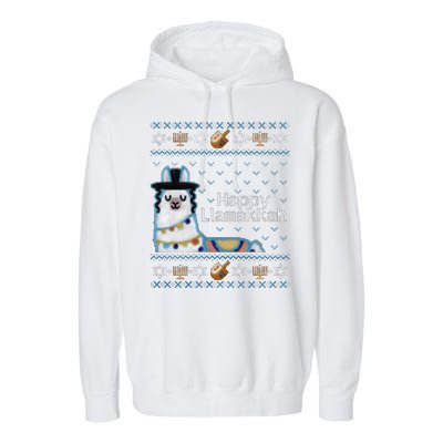 Funny Ugly Hanukkah Sweater, Llama Llamakkah Garment-Dyed Fleece Hoodie