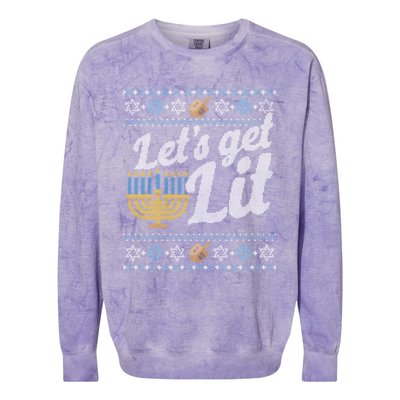 Funny Ugly Hanukkah Sweater Lets Get Litorah Colorblast Crewneck Sweatshirt