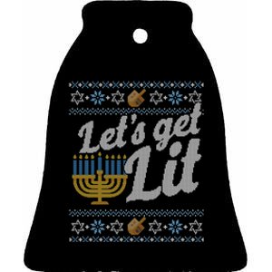 Funny Ugly Hanukkah Sweater Lets Get Litorah Ceramic Bell Ornament