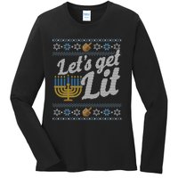 Funny Ugly Hanukkah Sweater Lets Get Litorah Ladies Long Sleeve Shirt