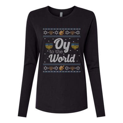 Funny Ugly Hanukkah Sweater Oy To The World Gift Womens Cotton Relaxed Long Sleeve T-Shirt