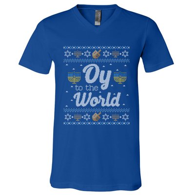 Funny Ugly Hanukkah Sweater Oy To The World Gift V-Neck T-Shirt