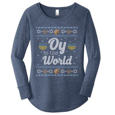 Funny Ugly Hanukkah Sweater Oy To The World Gift Women's Perfect Tri Tunic Long Sleeve Shirt