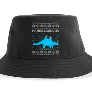 Funny Ugly Hanukkah Sweater Dinosaur Menorah Dino Boys  Sustainable Bucket Hat