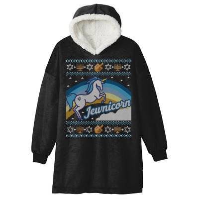 Funny Ugly Hanukkah Sweater Unicorn Jewnicorn Gift Hooded Wearable Blanket