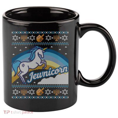 Funny Ugly Hanukkah Sweater Unicorn Jewnicorn Gift 11oz C Handle Ceramic Mug