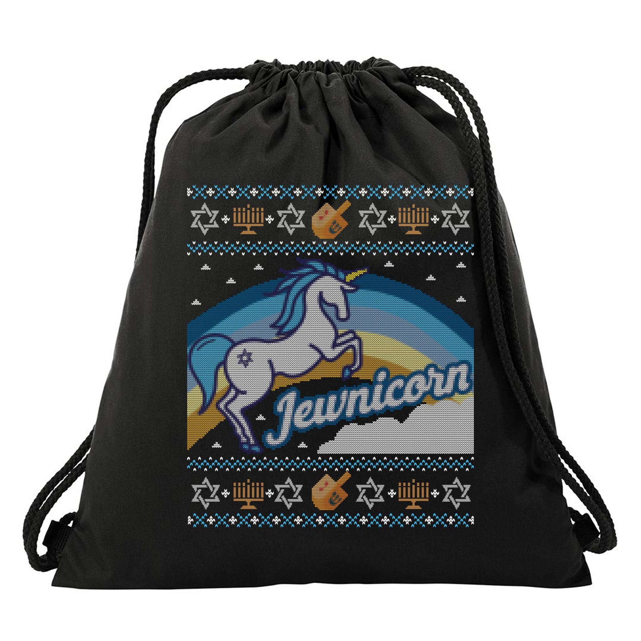Funny Ugly Hanukkah Sweater Unicorn Jewnicorn Gift Drawstring Bag