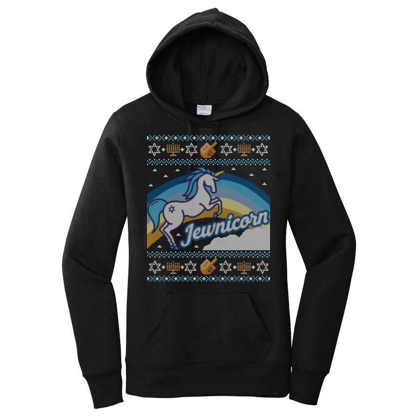 Funny Ugly Hanukkah Sweater Unicorn Jewnicorn Gift Women's Pullover Hoodie