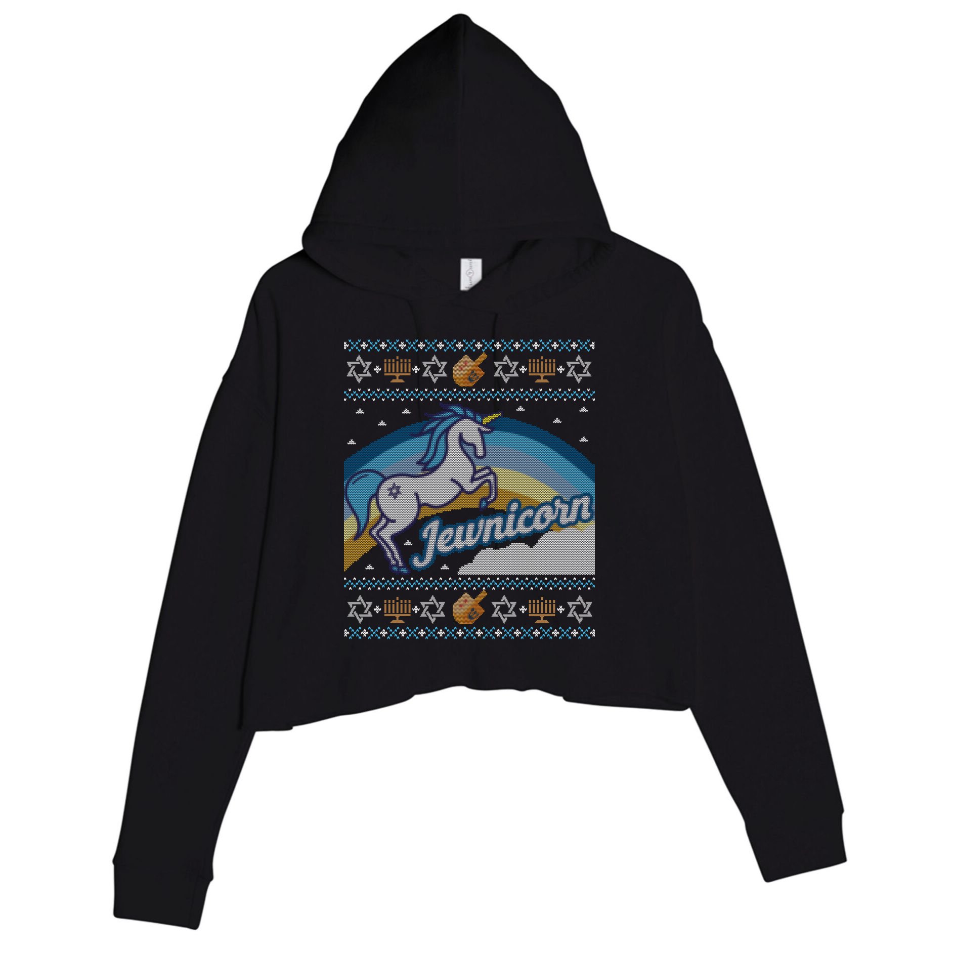 Funny Ugly Hanukkah Sweater Unicorn Jewnicorn Gift Crop Fleece Hoodie