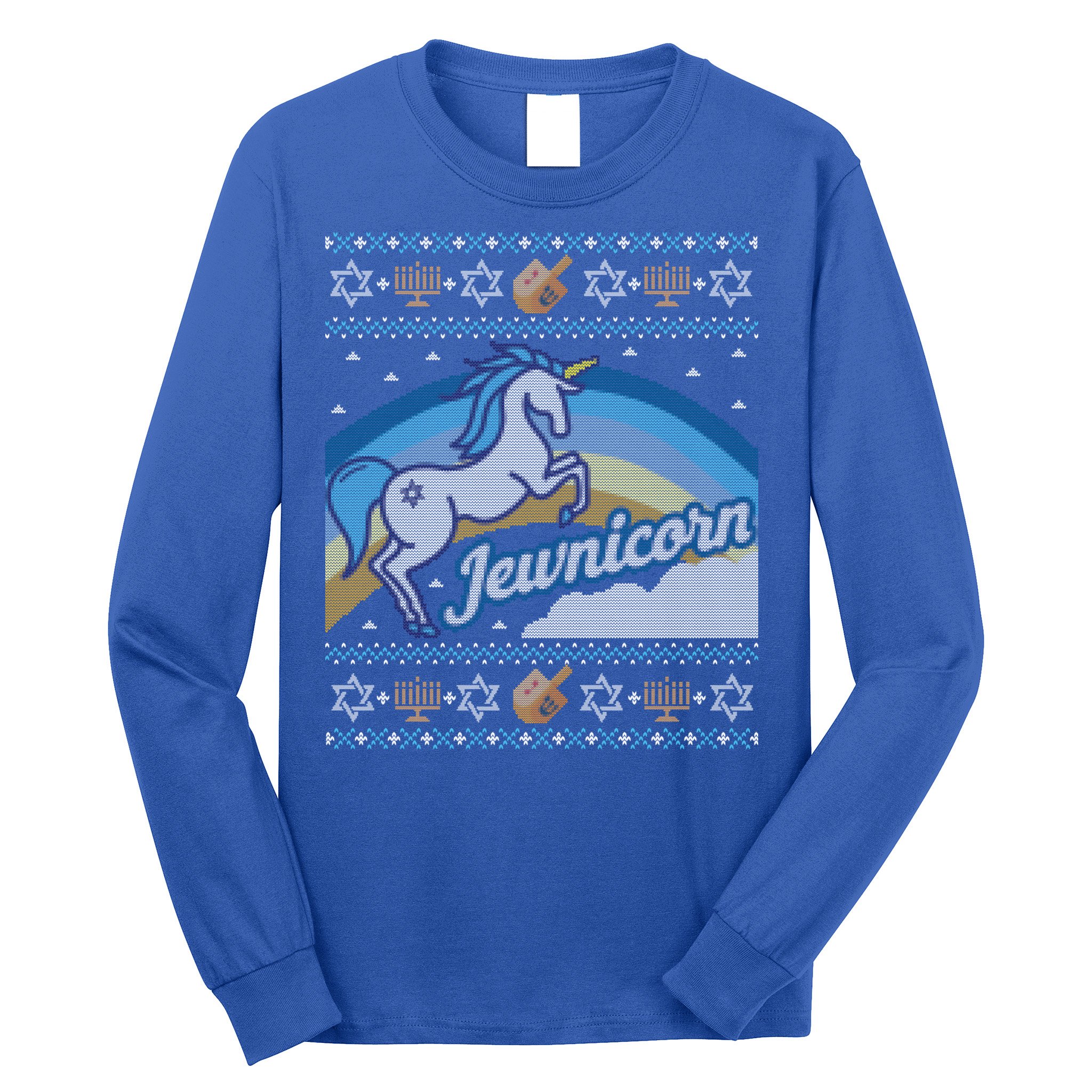 Funny Ugly Hanukkah Sweater Unicorn Jewnicorn Gift Long Sleeve Shirt