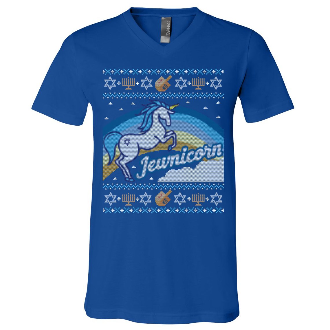Funny Ugly Hanukkah Sweater Unicorn Jewnicorn Gift V-Neck T-Shirt