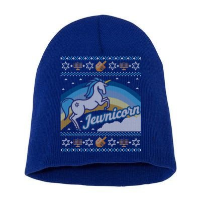 Funny Ugly Hanukkah Sweater Unicorn Jewnicorn Gift Short Acrylic Beanie