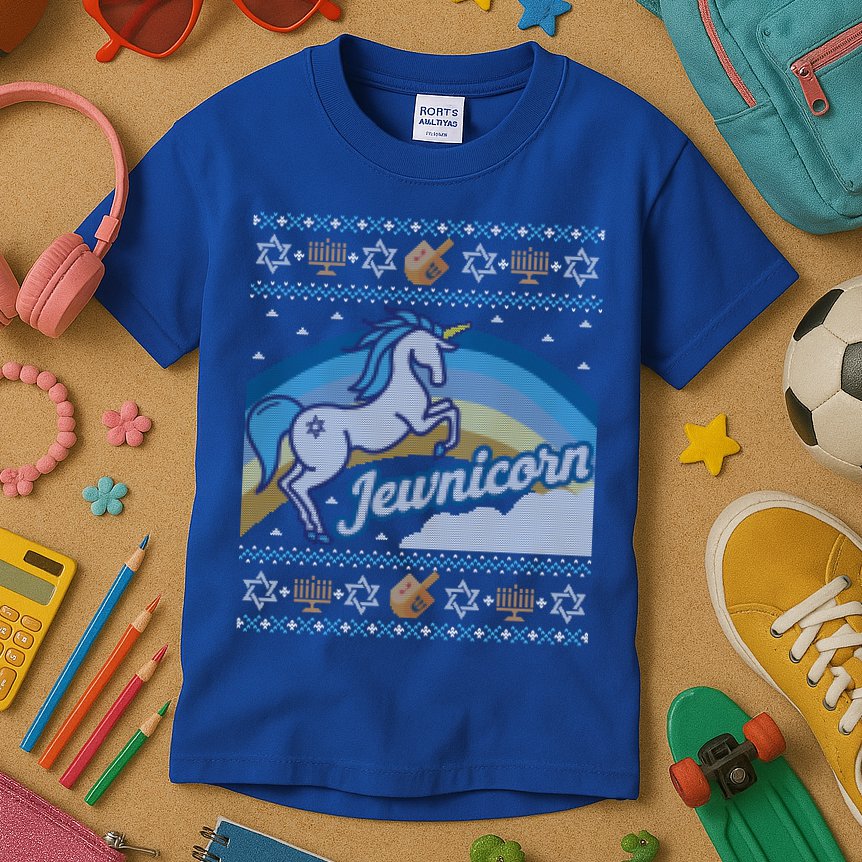 Funny Ugly Hanukkah Sweater Unicorn Jewnicorn Gift Kids T-Shirt