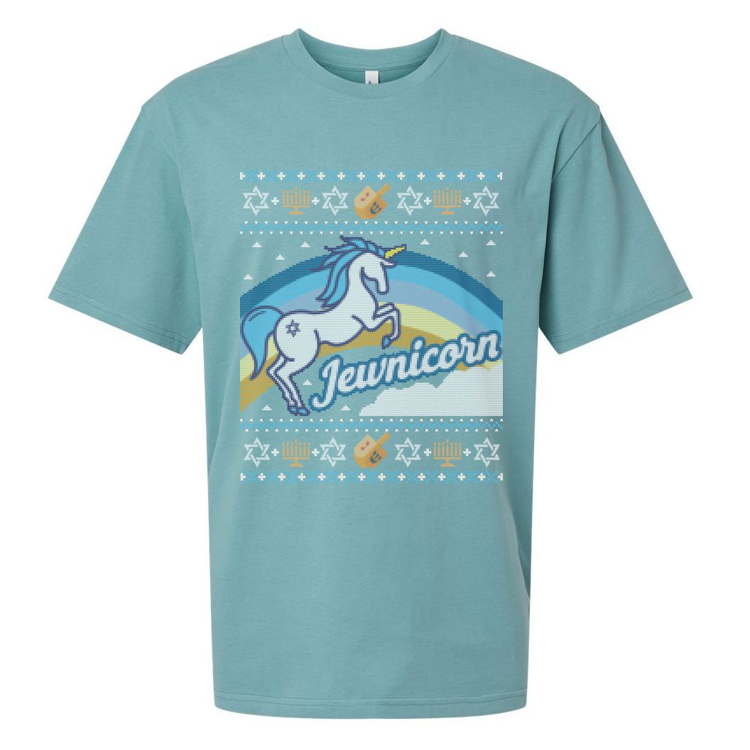 Funny Ugly Hanukkah Sweater Unicorn Jewnicorn Gift Sueded Cloud Jersey T-Shirt