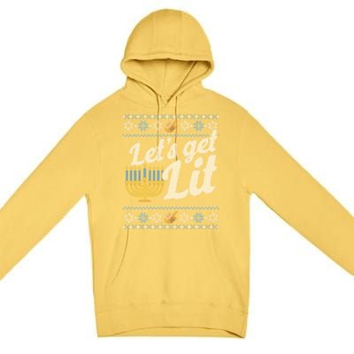 Funny Ugly Hanukkah Sweater Lets Get Lit Orah Cool Gift Premium Pullover Hoodie