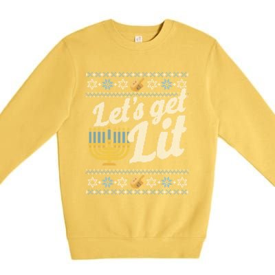 Funny Ugly Hanukkah Sweater Lets Get Lit Orah Cool Gift Premium Crewneck Sweatshirt