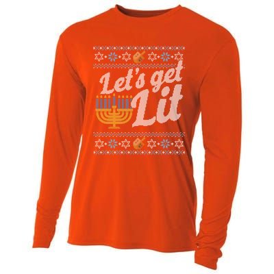 Funny Ugly Hanukkah Sweater Lets Get Lit Orah Cool Gift Cooling Performance Long Sleeve Crew