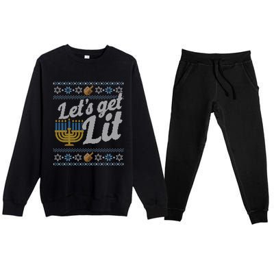 Funny Ugly Hanukkah Sweater Lets Get Lit Orah Cool Gift Premium Crewneck Sweatsuit Set