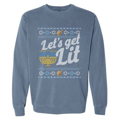 Funny Ugly Hanukkah Sweater Lets Get Lit Orah Cool Gift Garment-Dyed Sweatshirt