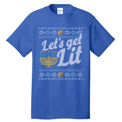 Funny Ugly Hanukkah Sweater Lets Get Lit Orah Cool Gift Tall T-Shirt