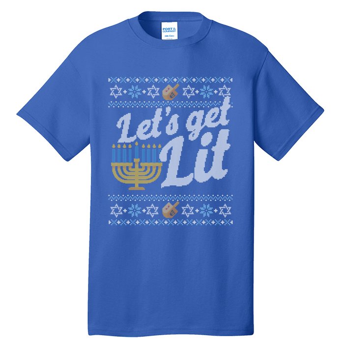 Funny Ugly Hanukkah Sweater Lets Get Lit Orah Cool Gift Tall T-Shirt