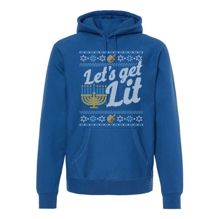 Funny Ugly Hanukkah Sweater Lets Get Lit Orah Cool Gift Premium Hoodie