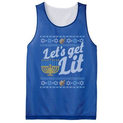 Funny Ugly Hanukkah Sweater Lets Get Lit Orah Cool Gift Mesh Reversible Basketball Jersey Tank