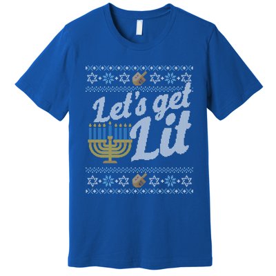 Funny Ugly Hanukkah Sweater Lets Get Lit Orah Cool Gift Premium T-Shirt