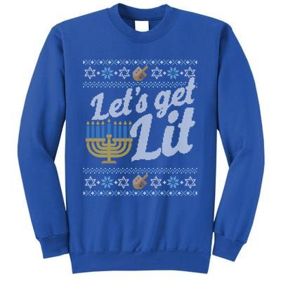 Funny Ugly Hanukkah Sweater Lets Get Lit Orah Cool Gift Tall Sweatshirt