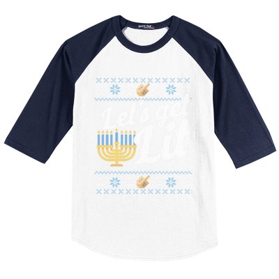 Funny Ugly Hanukkah Sweater Lets Get Lit Orah Cool Gift Baseball Sleeve Shirt