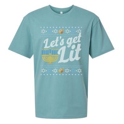 Funny Ugly Hanukkah Sweater Lets Get Lit Orah Cool Gift Sueded Cloud Jersey T-Shirt