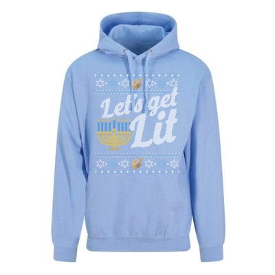 Funny Ugly Hanukkah Sweater Lets Get Lit Orah Cool Gift Unisex Surf Hoodie