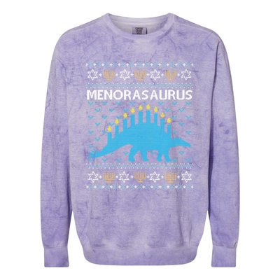 Funny Ugly Hanukkah Sweater Dinosaur Menorah Dino  Colorblast Crewneck Sweatshirt