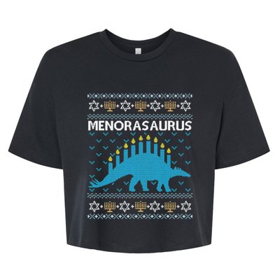 Funny Ugly Hanukkah Sweater Dinosaur Menorah Dino  Bella+Canvas Jersey Crop Tee