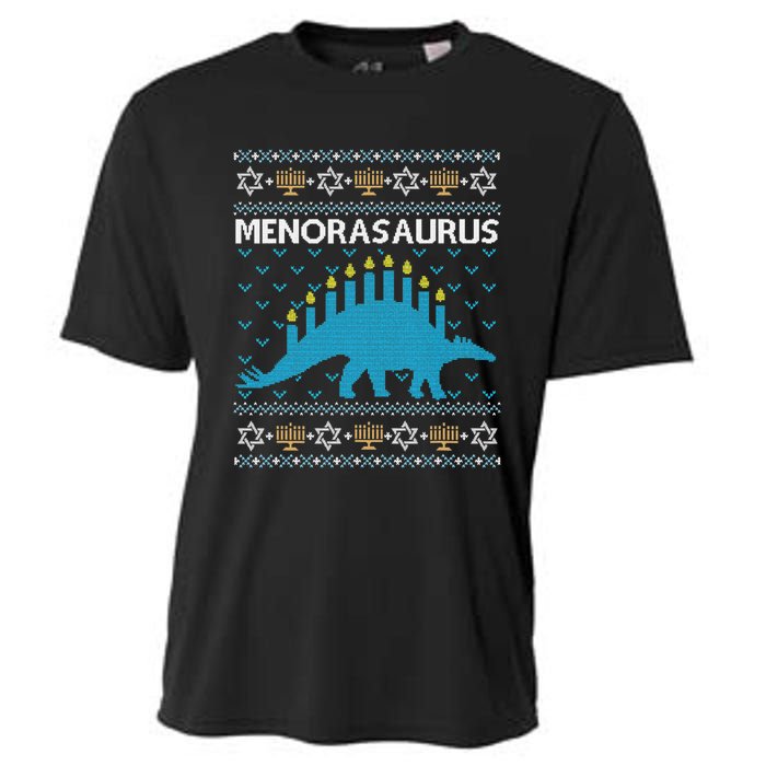 Funny Ugly Hanukkah Sweater Dinosaur Menorah Dino  Cooling Performance Crew T-Shirt