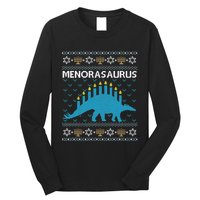 Funny Ugly Hanukkah Sweater Dinosaur Menorah Dino  Long Sleeve Shirt