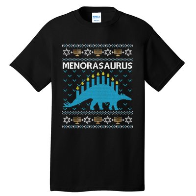 Funny Ugly Hanukkah Sweater Dinosaur Menorah Dino  Tall T-Shirt