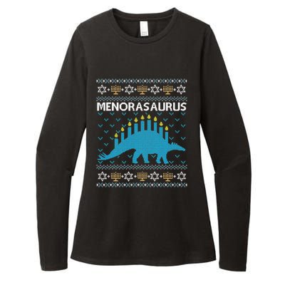 Funny Ugly Hanukkah Sweater Dinosaur Menorah Dino  Womens CVC Long Sleeve Shirt