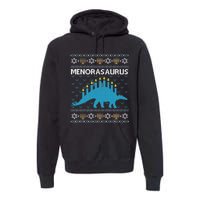 Funny Ugly Hanukkah Sweater Dinosaur Menorah Dino  Premium Hoodie